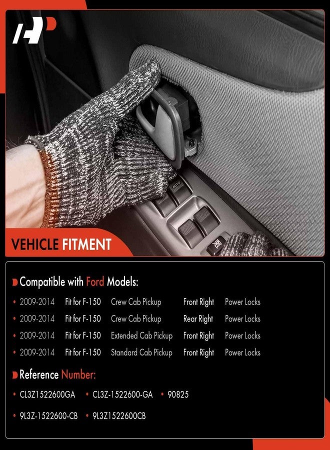 A-Premium Interior Door Handle Compatible with Ford F150 2009 2010 2011 2012 2013 2014, Chrome Lever Black Housing, Front or Rear Right Passenger Side, Replace# 9L3Z-1522600-CB, CL3Z-1522600-GA - Image 2